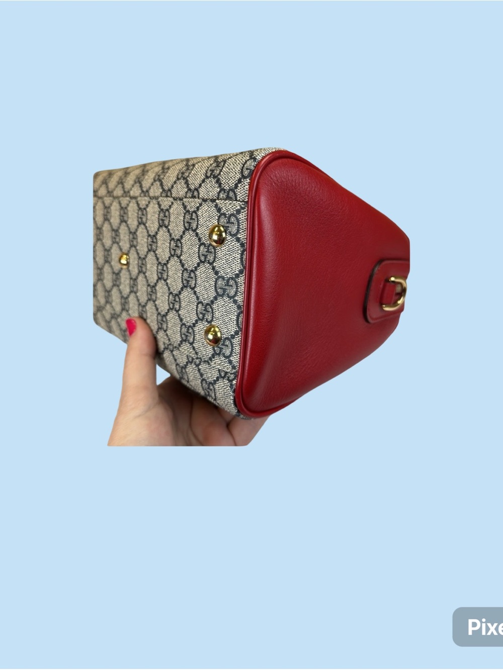 Gucci Navy GG Supreme Red Leather Trim Boston Red Crossbody Strap Dustbag COA - Picture 15 of 16